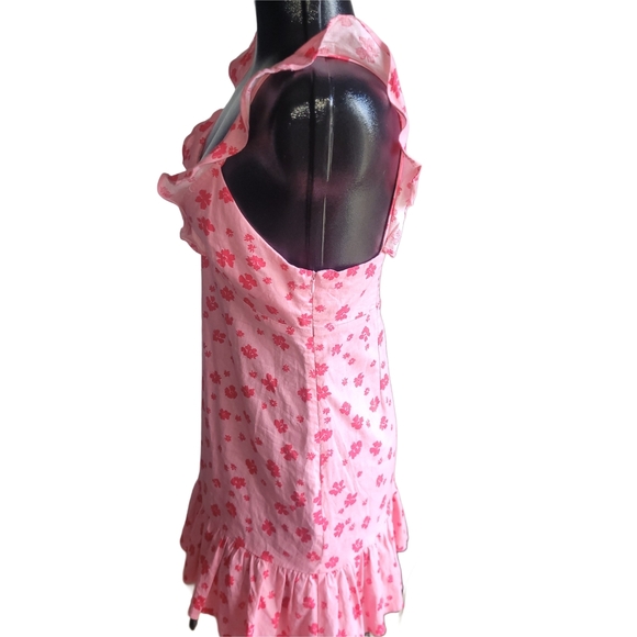 Zara Pink Ruffled Floral Print Mini Dress M - Picture 5 of 8